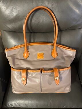 Dooney & Bourke Taupe Leather Tote with Tan Leather Trim